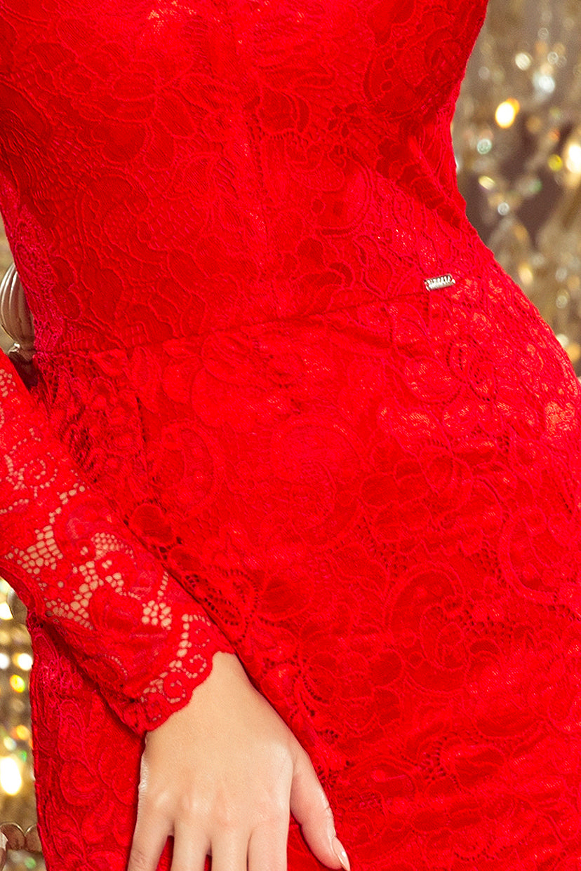 170-6 Spitzenkleid mit Ausschnitt - Rot