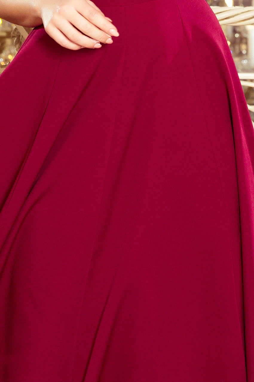 246-1 CINDY langes Kleid mit einem Ausschnitt - Burgund