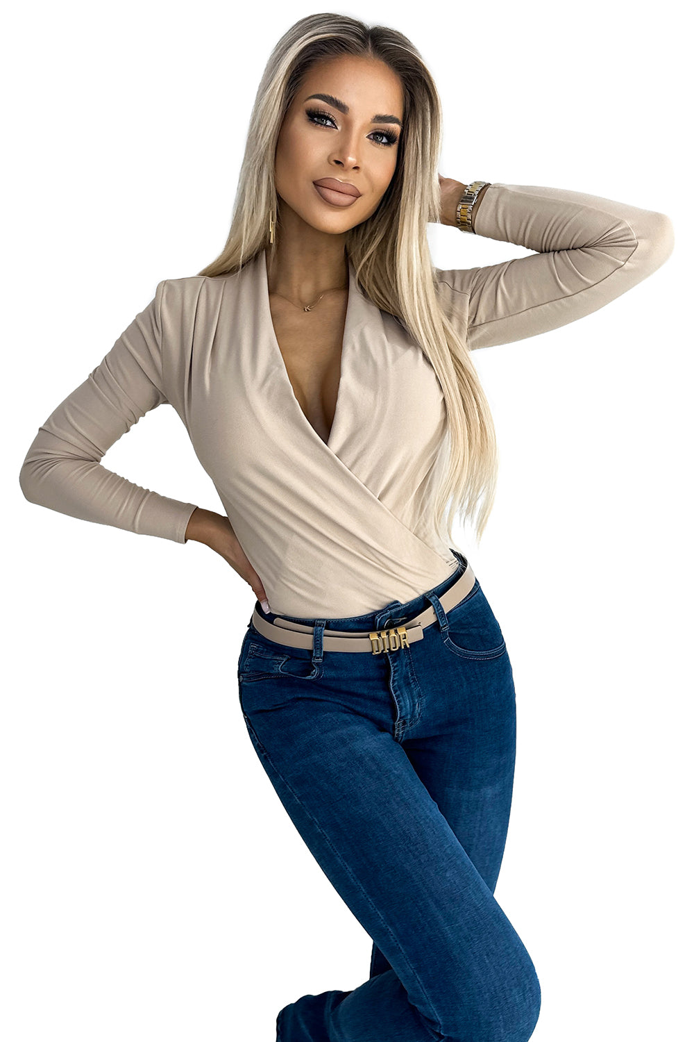 375-7 Body mit Umschlagausschnitt - BEIGE