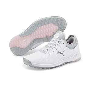 Puma Damen Golfschuhe Proadapt Alphacat – Größe 42.5 – Weiß/Silber/Pink – Ohne Spikes