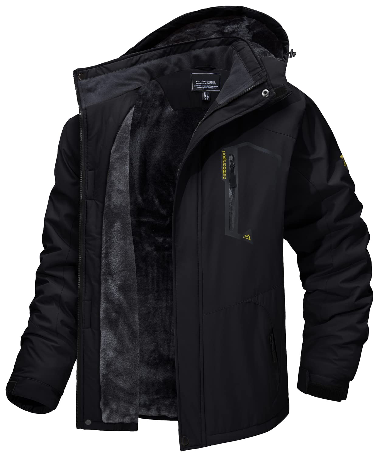 MAGCOMSEN Work Jacket Men Warm Lined Ski Jacket Transition Jacket Thickened Winter Jacket Men Breathable Hunting Jacket Waterproof Thick Thermal with Stand-Up Collar Black M
