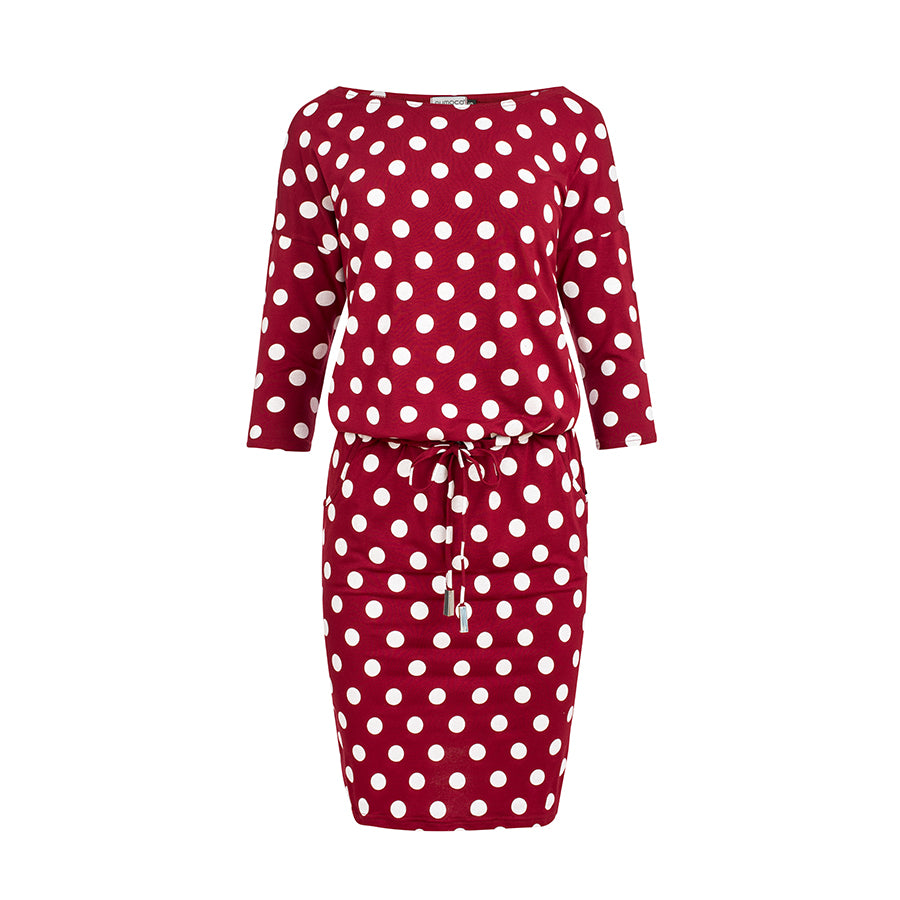 13-111 Sportkleid mit Bindung und Taschen - Burgund + Tupfen