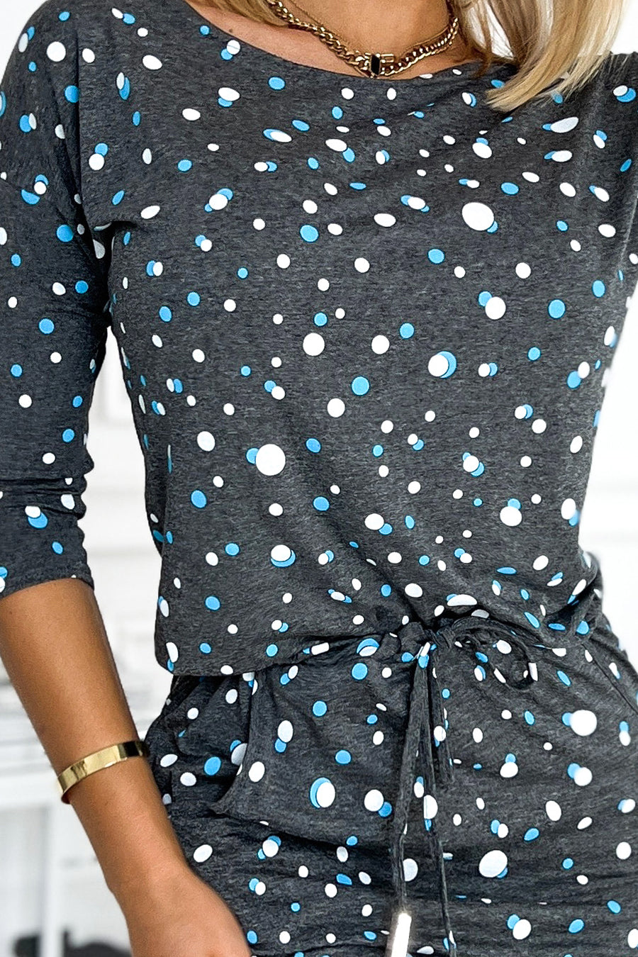 13-153 Sportkleid mit Taschen - dunkelgrau + Kreise