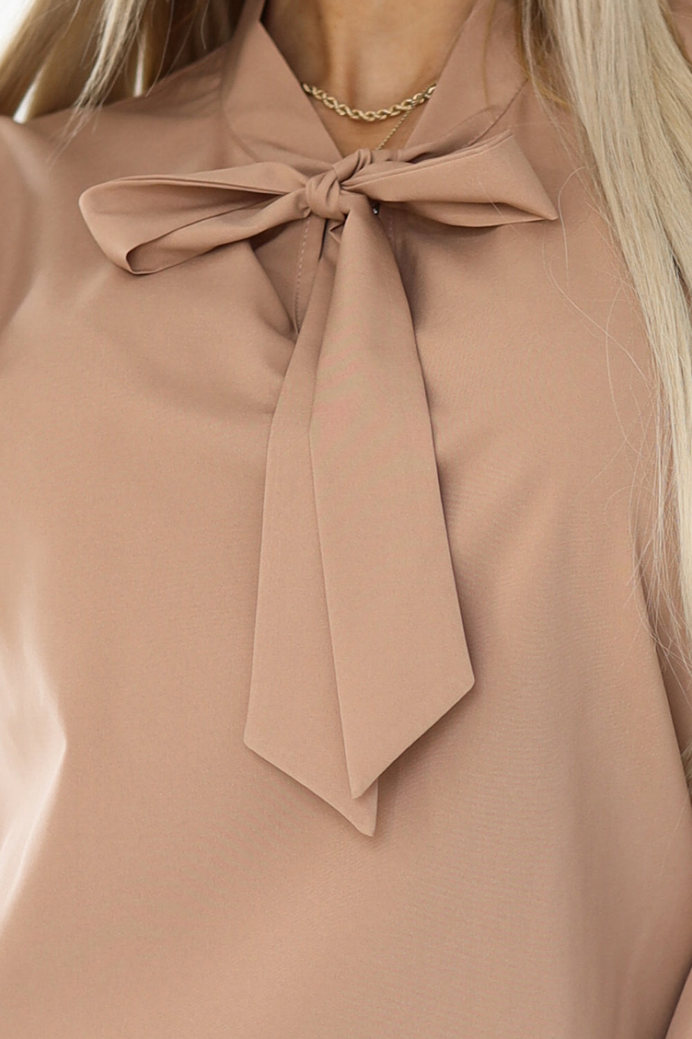 140-27 Businessbluse mit langen Ärmeln und Bindebändern vorne - MOCHA MOUSSE