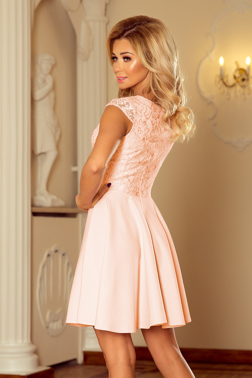 157-7 Kleid MARTA mit Spitze - Pfirsich