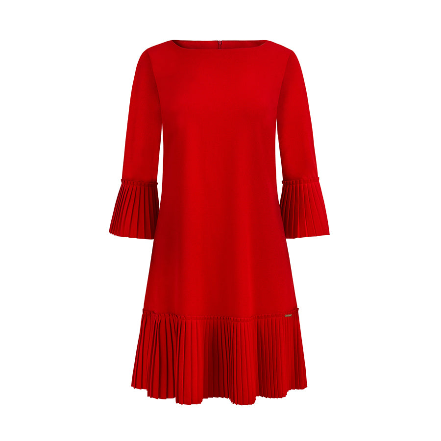 228-3 LUCY - plissiertes bequemes Kleid - rot