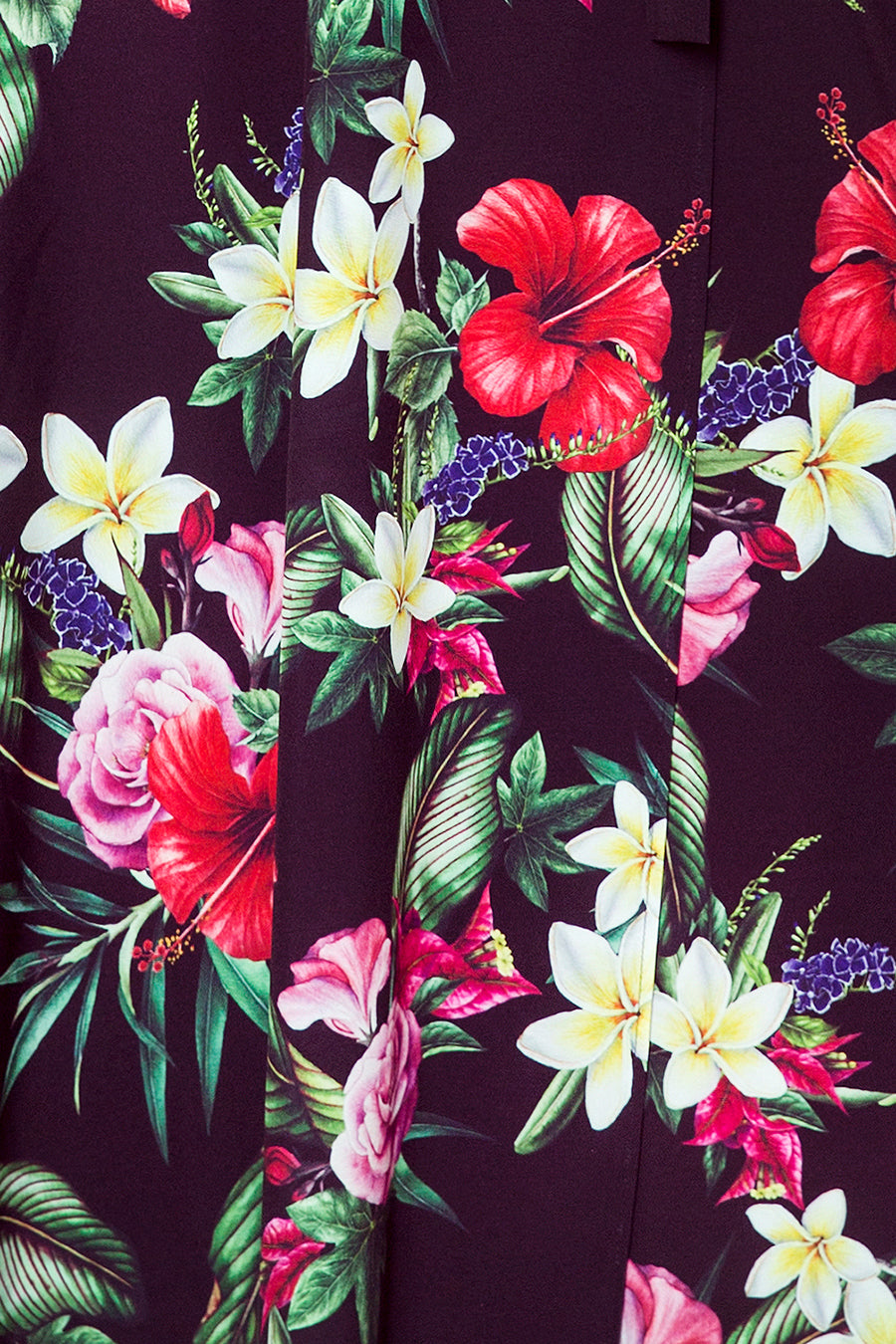 245-3 Langes Kleid mit Rüschen und Dekolleté - rote Blumen