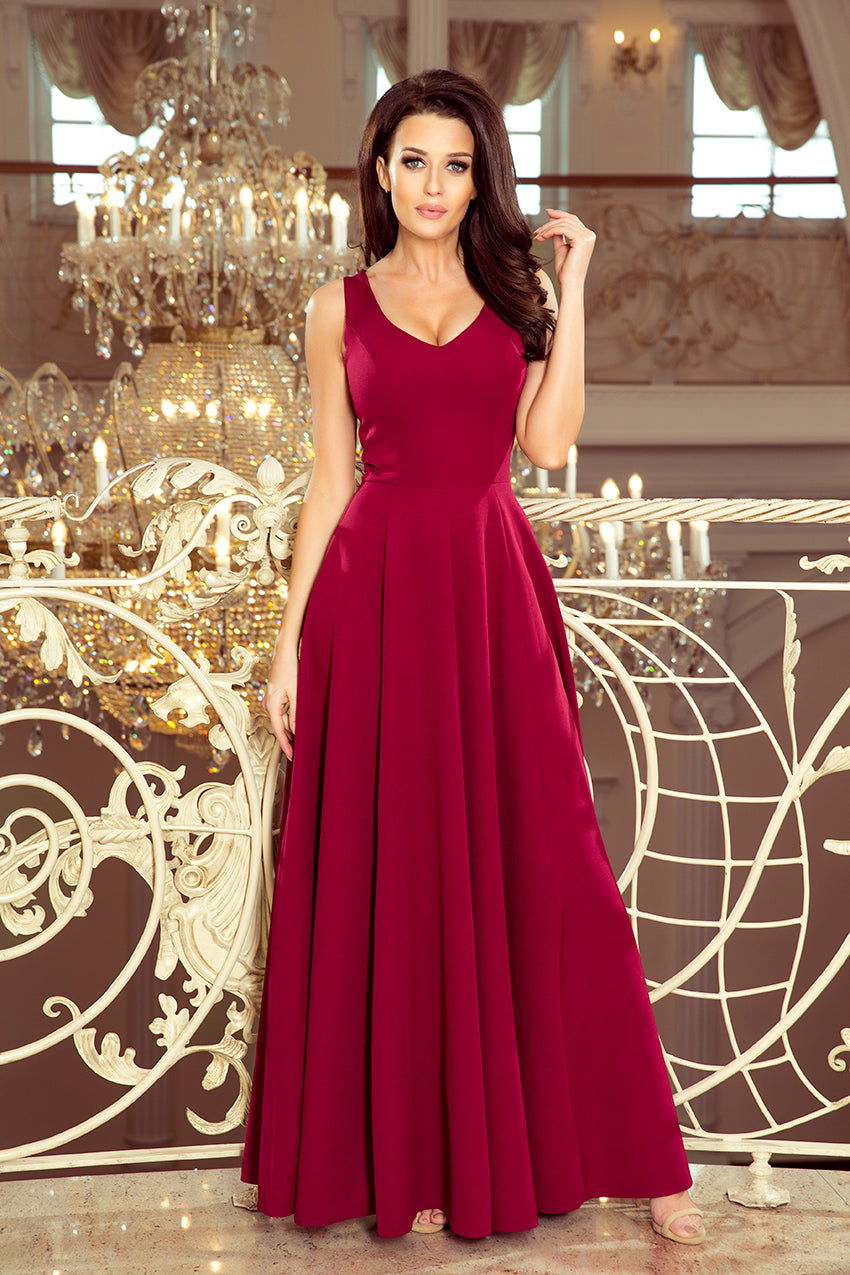 246-1 CINDY langes Kleid mit einem Ausschnitt - Burgund
