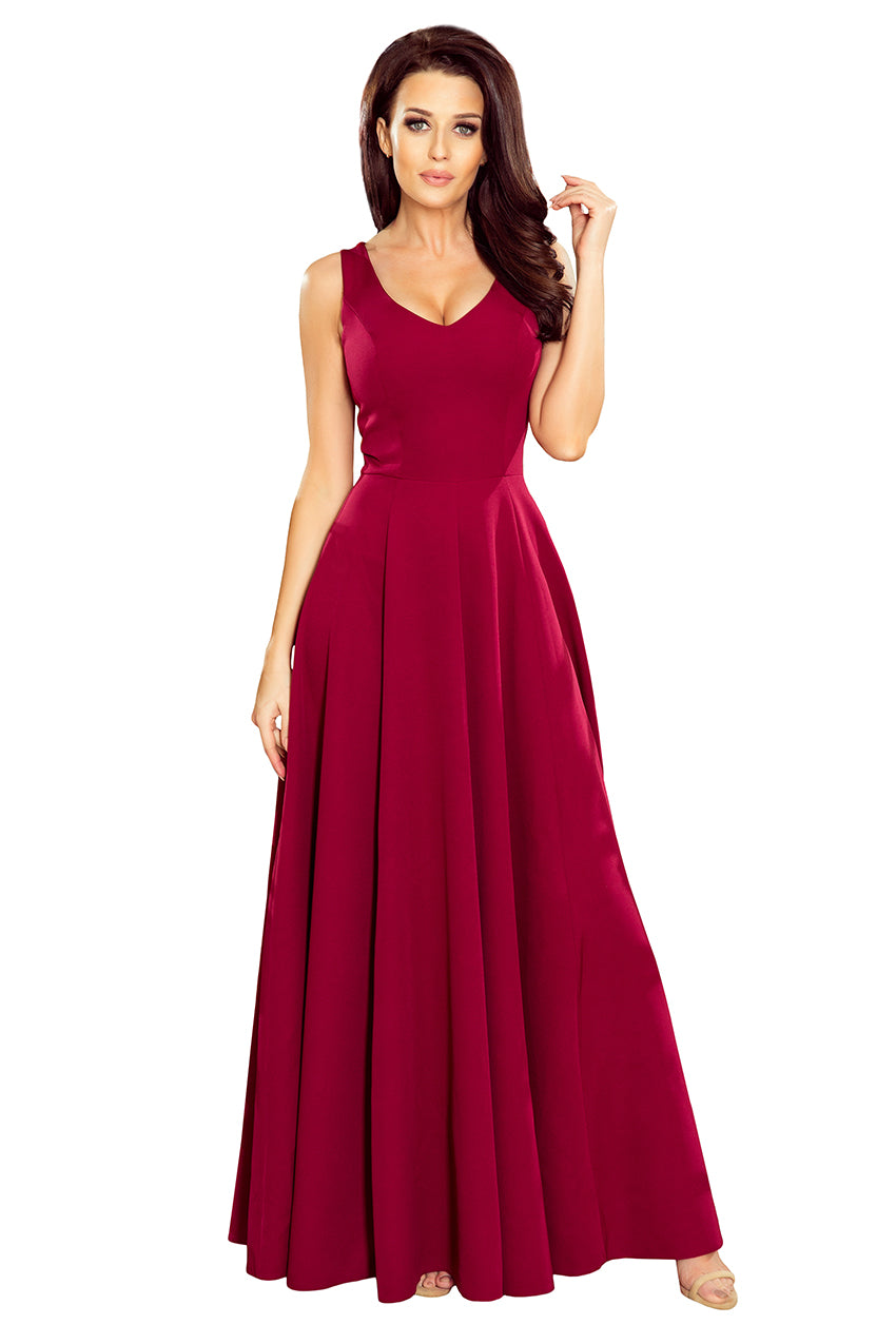 246-1 CINDY langes Kleid mit einem Ausschnitt - Burgund