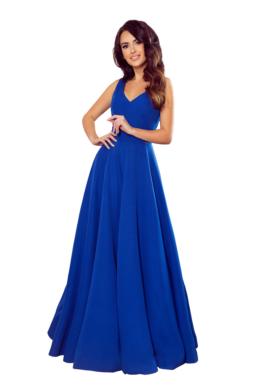 246-3 CINDY langes Kleid mit einem Ausschnitt - Blau
