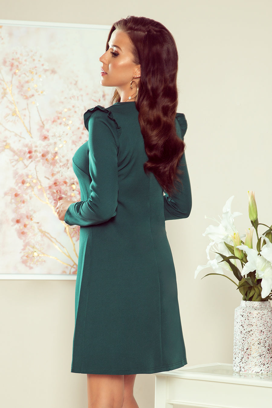 264-1 NELL Trapezkleid mit Rüschen - grün