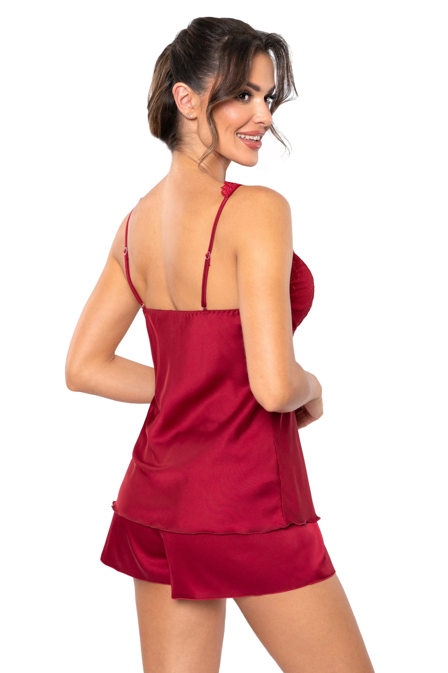 Satin-Pyjama mit Spitze - Mari 1/2 bordowa