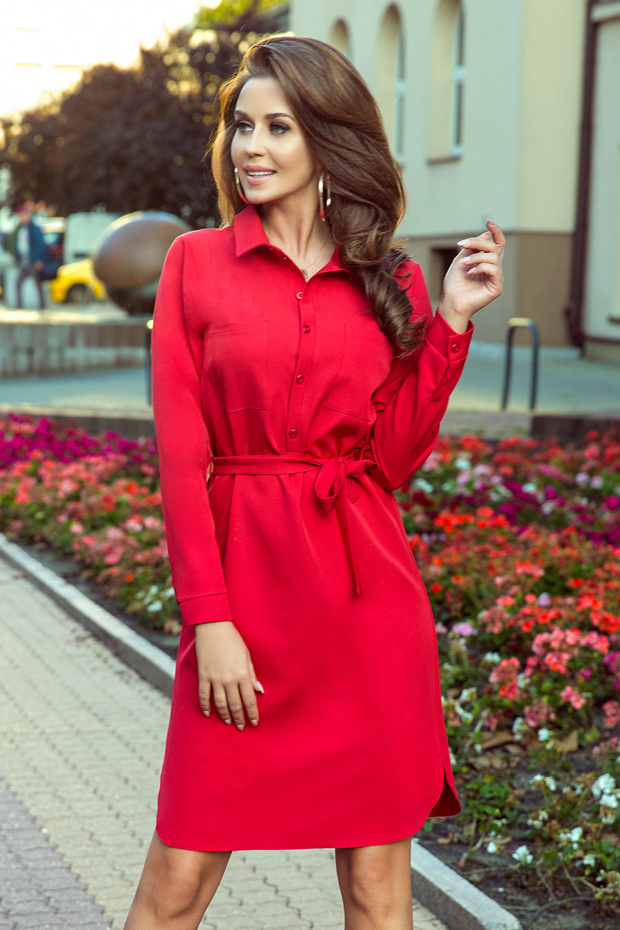 284-1 CAMILLE Hemdkleid mit Taschen - rot
