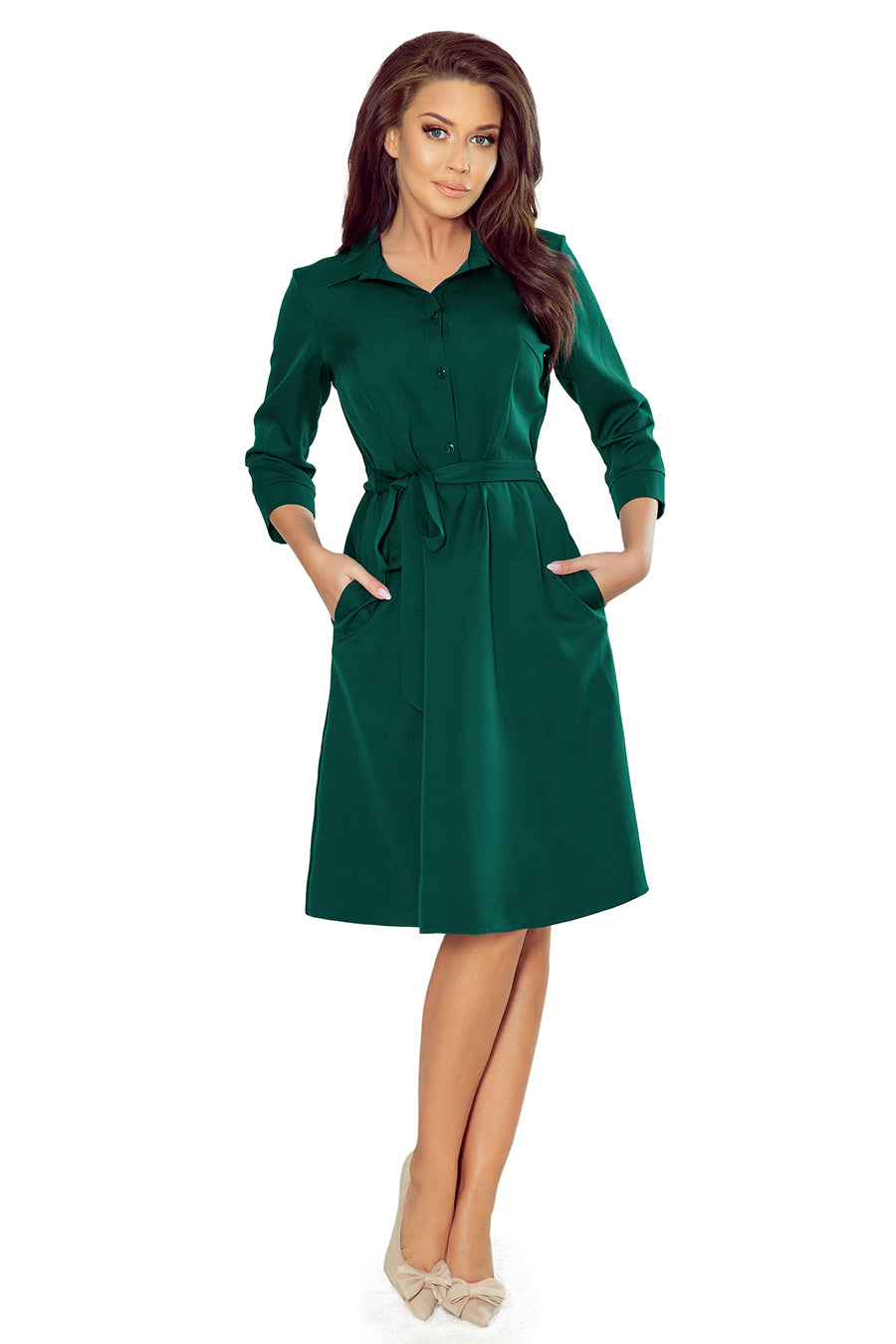286-1 SANDY Ausgestelltes Hemdkleid - Grün