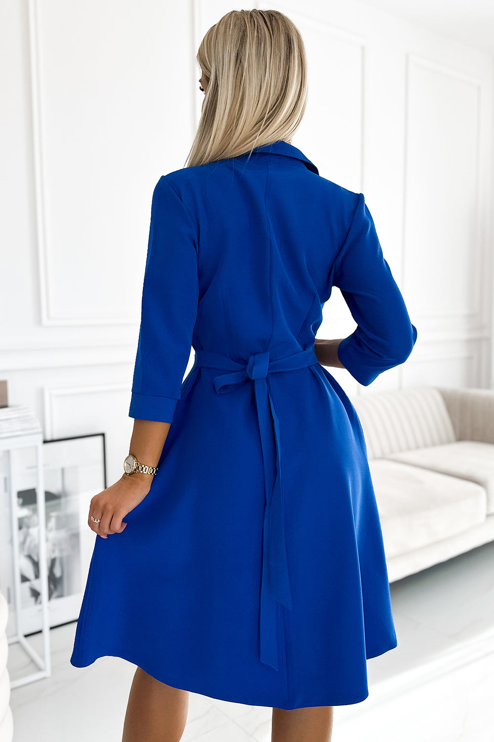 286-6 SANDY Ausgestelltes Hemdblusenkleid mit Gürtel - Blau