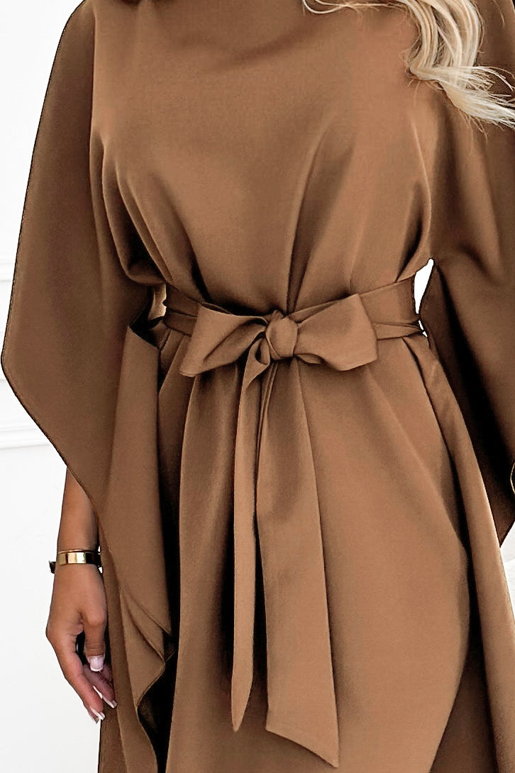 287-39 SOFIA Schmetterlingskleid mit Taillengürtel - Cappuccino
