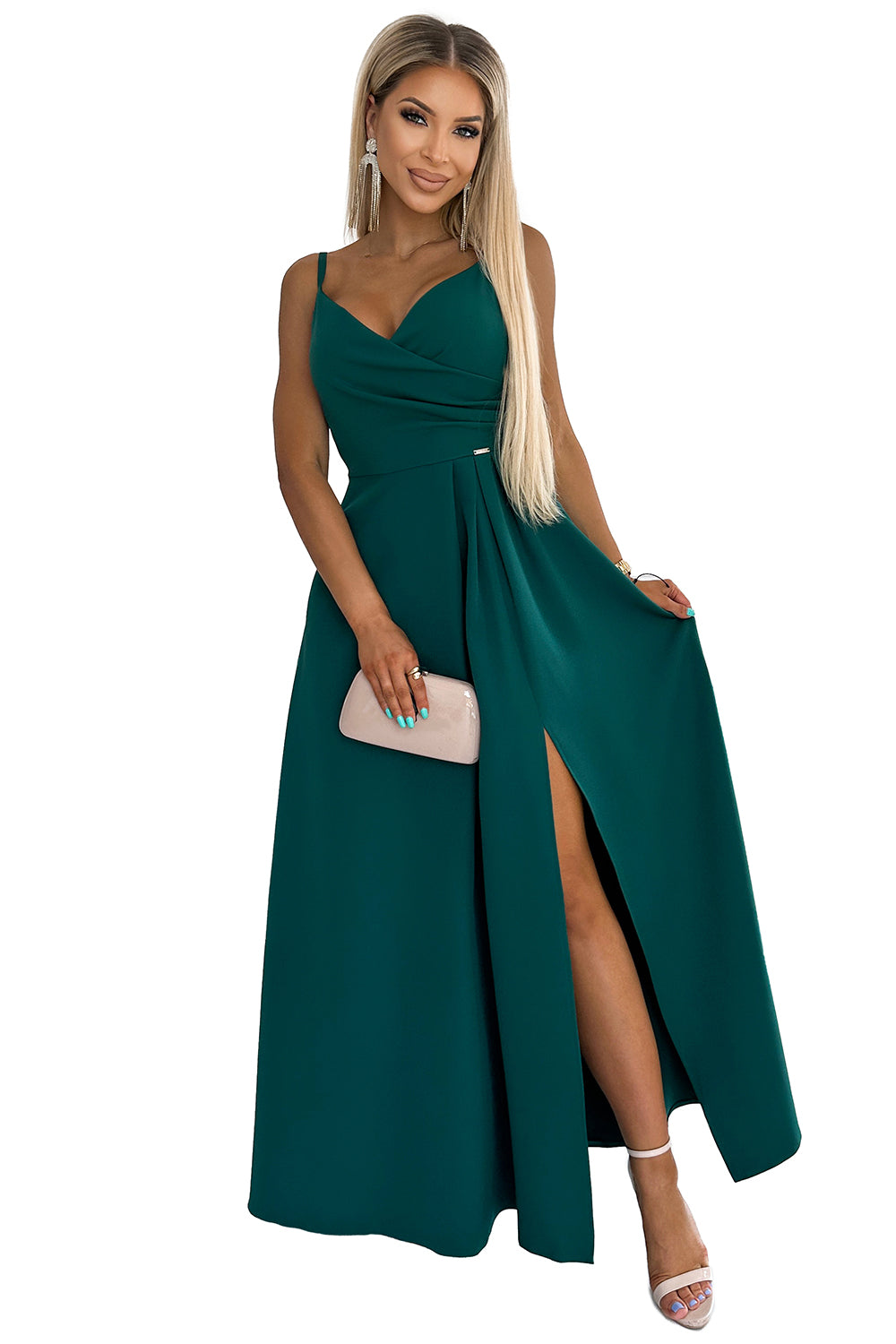 299-11 CHIARA elegantes Maxi-Langkleid mit Trägern - grün