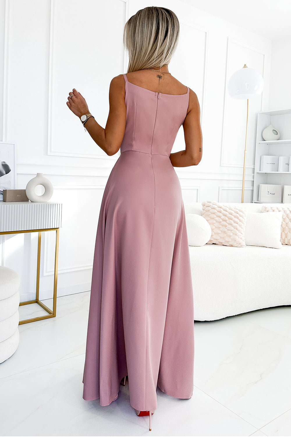 299-16 CHIARA elegantes Maxikleid mit Trägern - schmutzig rosa