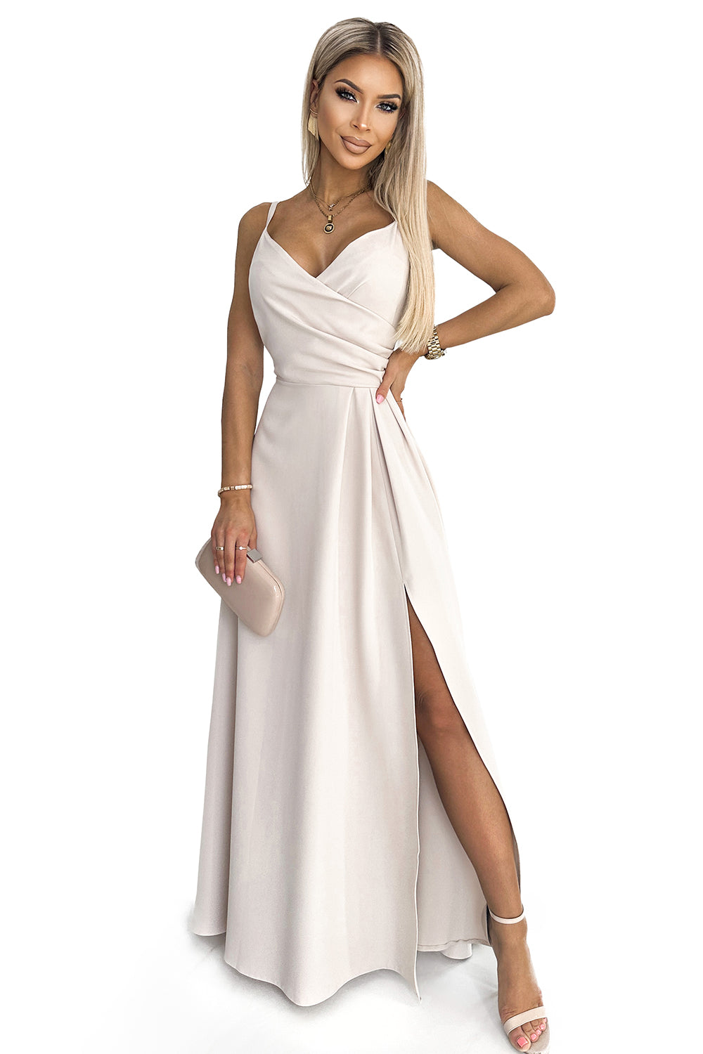 299-6 CHIARA elegantes Maxikleid mit Trägern - beige