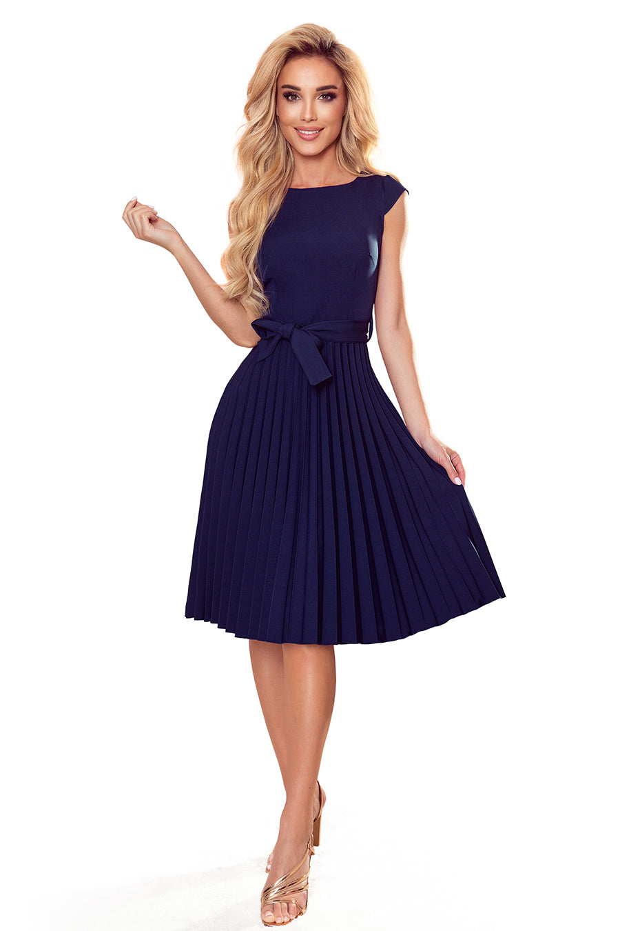 311-12 LILA Plissee-Kleid mit kurzen Ärmeln - Dunkelblau