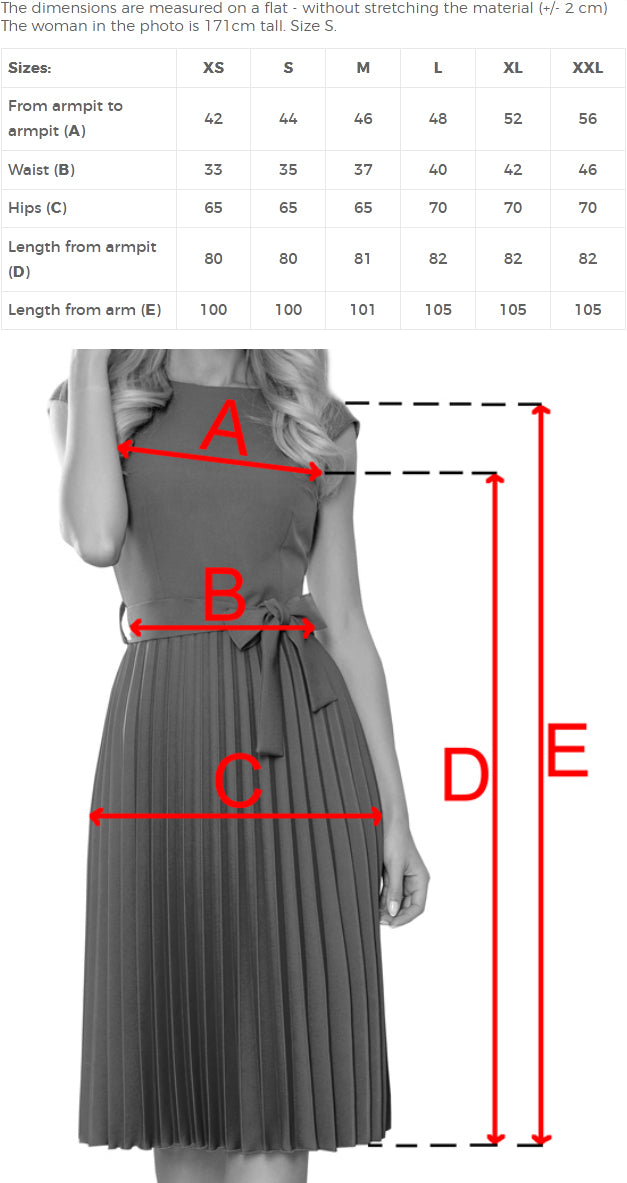 311-19 LILA Klassisches Plisseekleid mit kurzen Ärmeln und Gürtel - Puderrosa