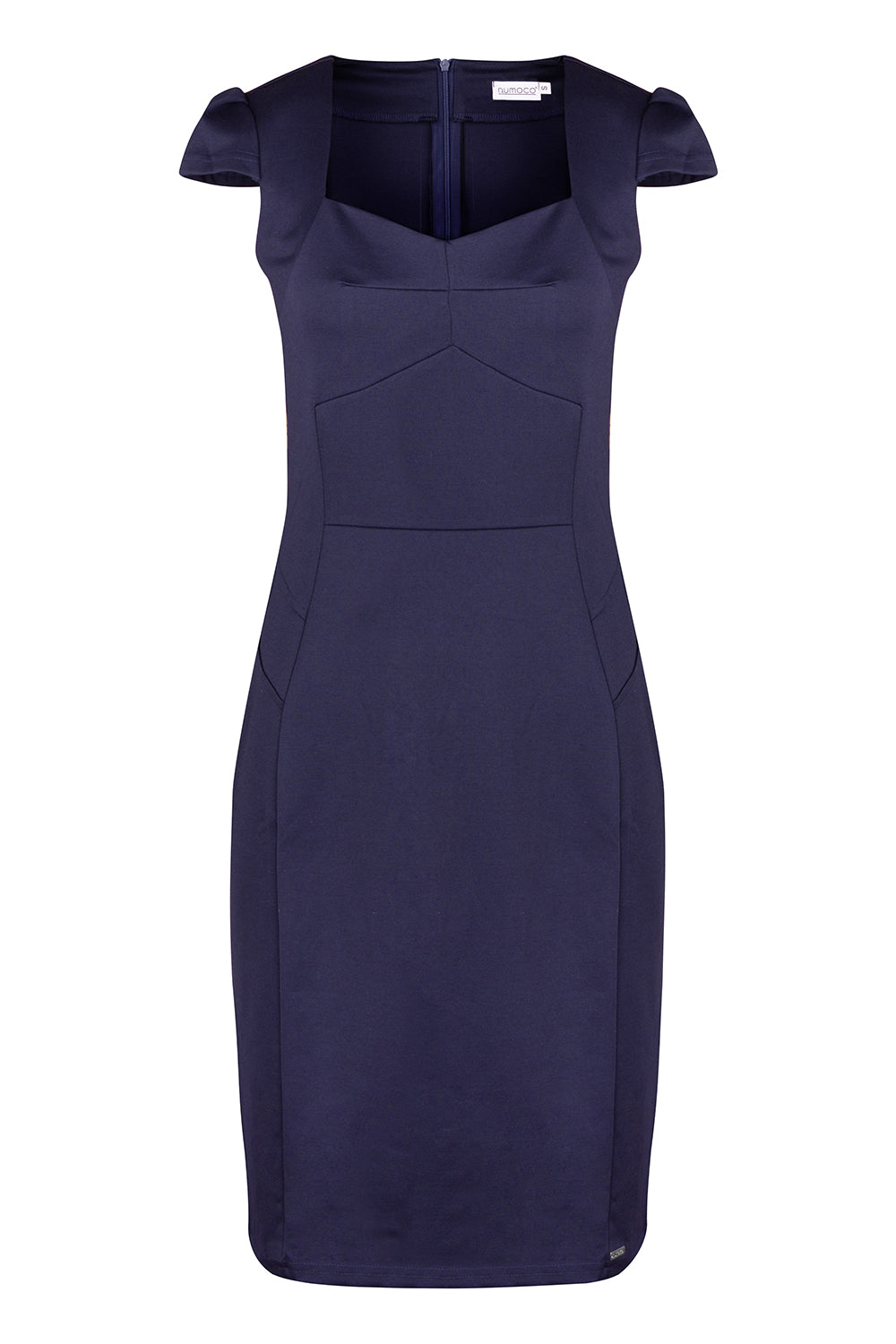 318-5 Elegantes Midikleid mit schönem Ausschnitt – Marineblau