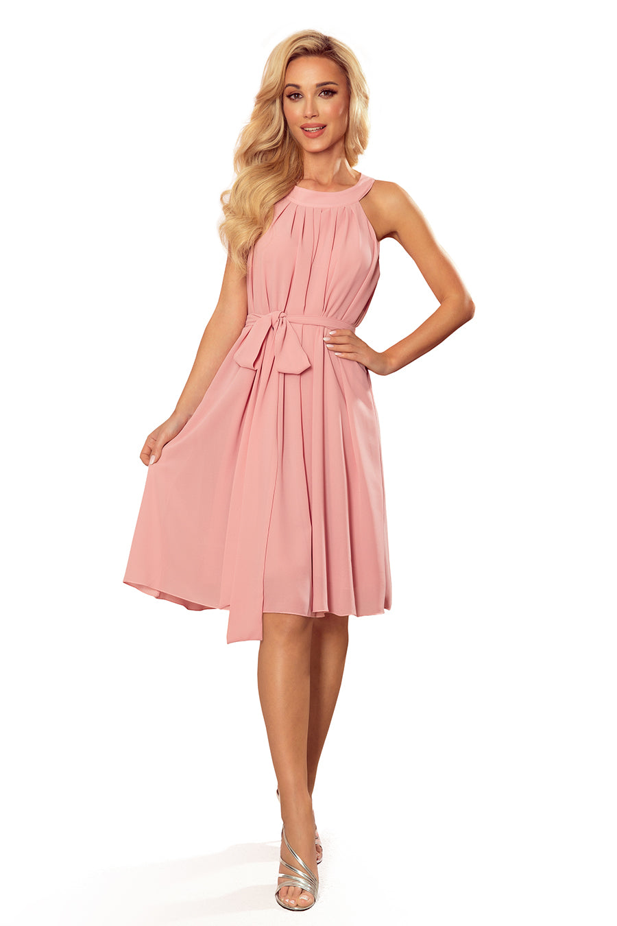 350-2 ALIZEE - Chiffonkleid mit Einfassung - puderrosa