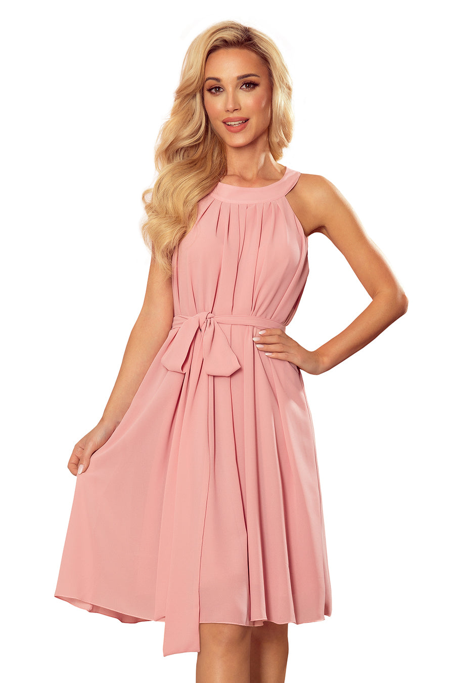 350-2 ALIZEE - Chiffonkleid mit Einfassung - puderrosa