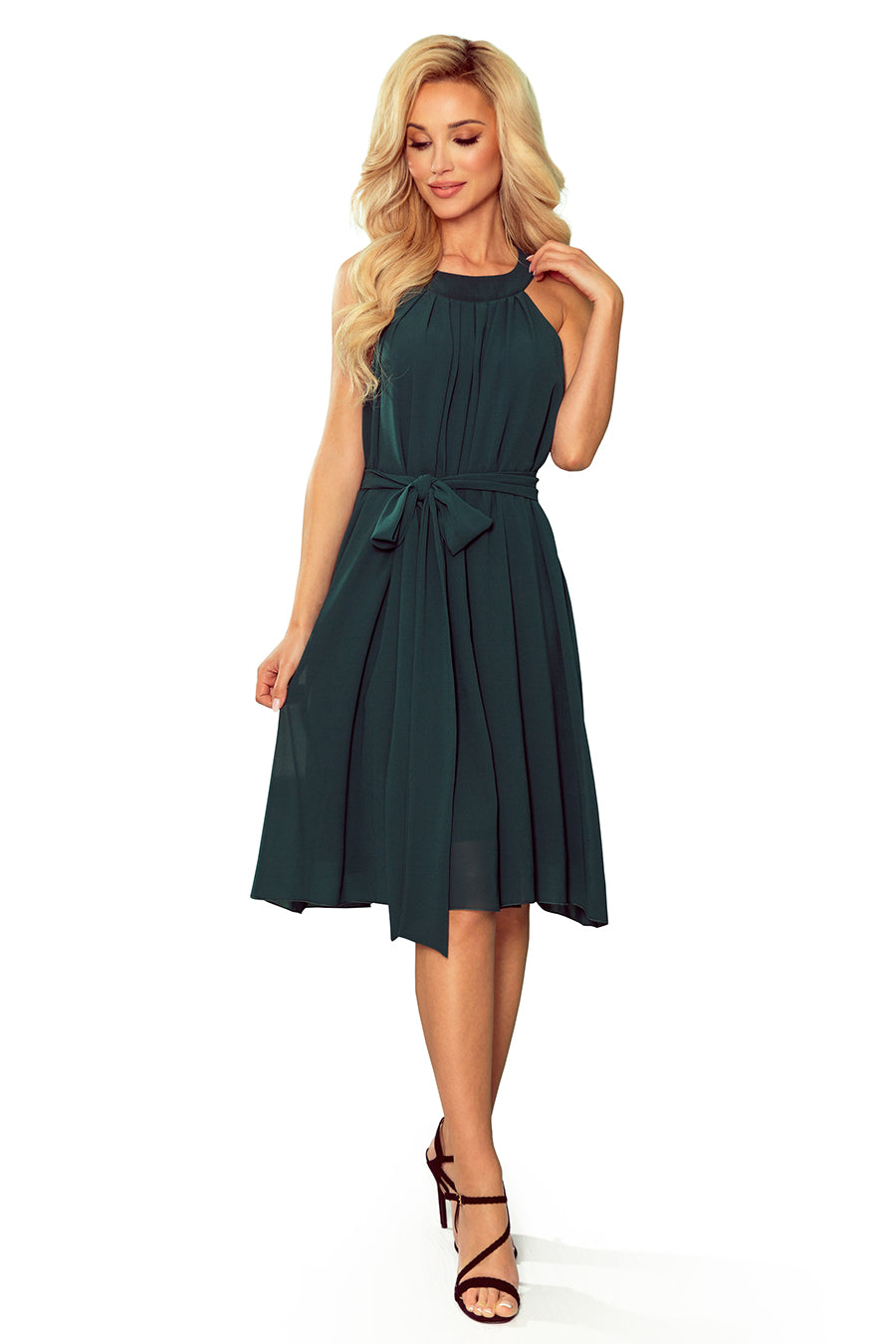 350-4 ALIZEE - Chiffonkleid mit Einfassung - Grün