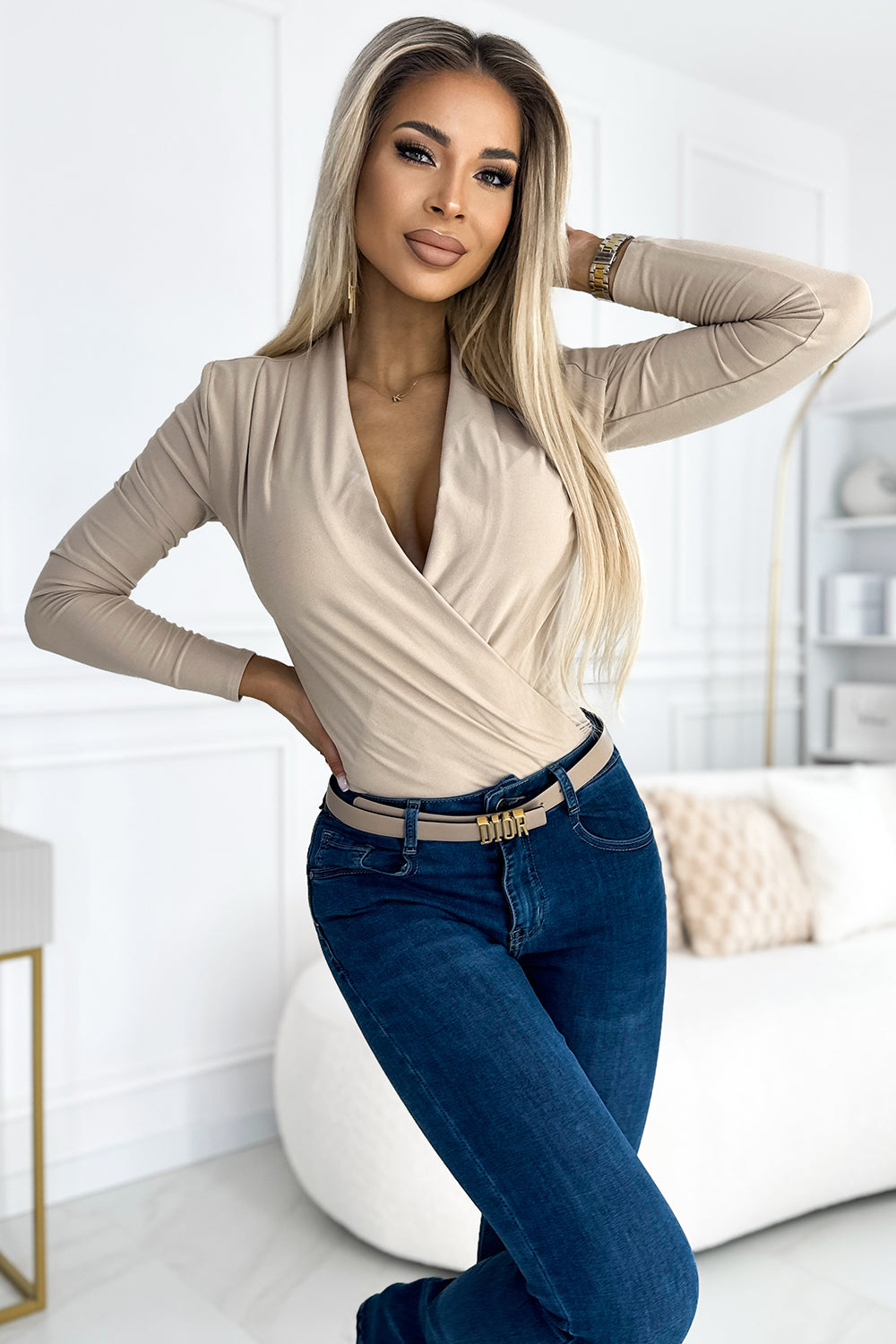 375-7 Body mit Umschlagausschnitt - BEIGE