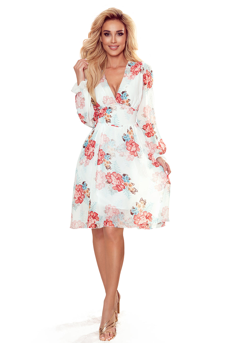 388-2 FRANCES - Chiffonkleid mit Ausschnitt - Malvenmuster