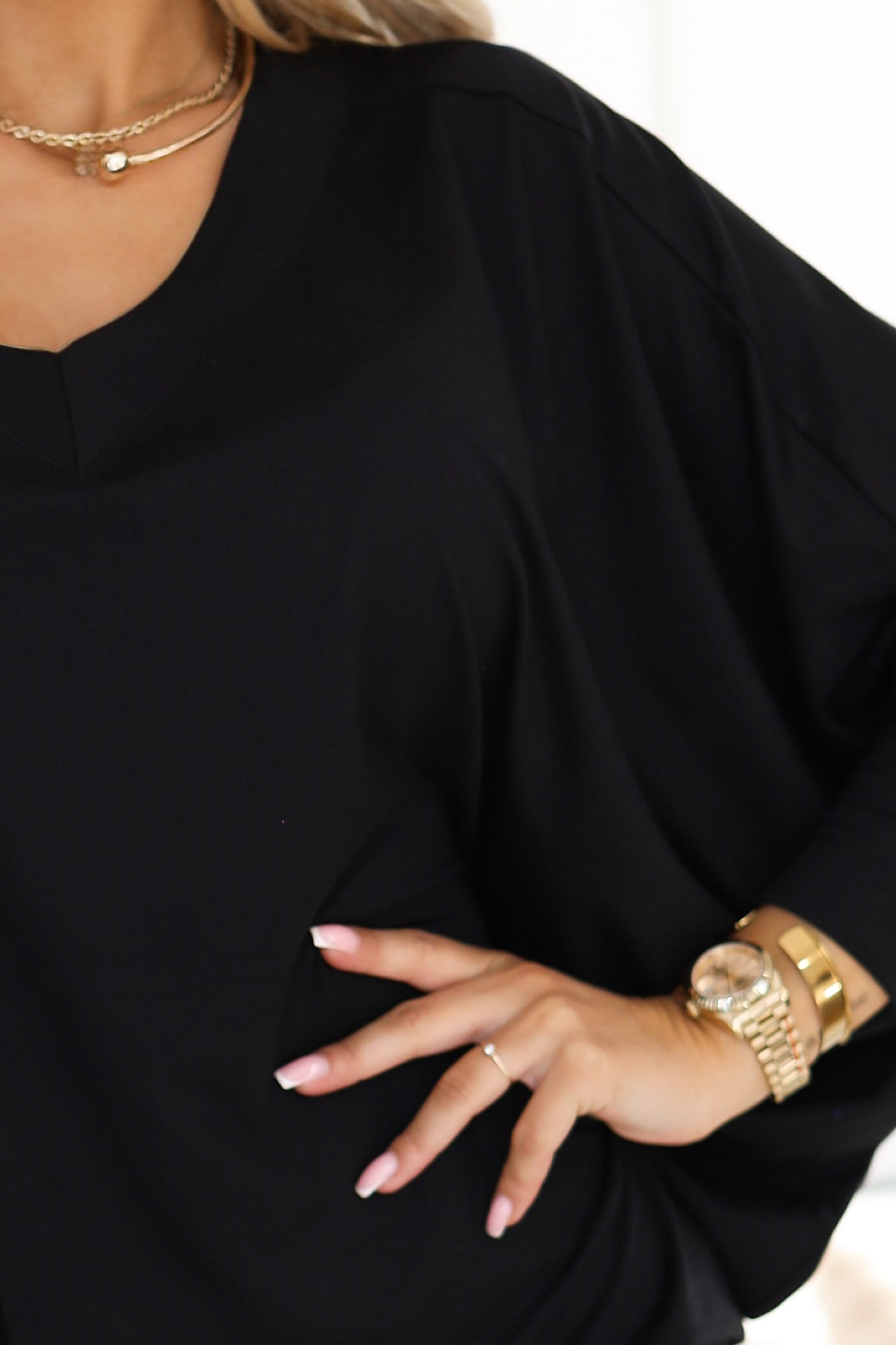 Bequemes Fledermauskleid mit langen Ärmeln - schwarz 402-10