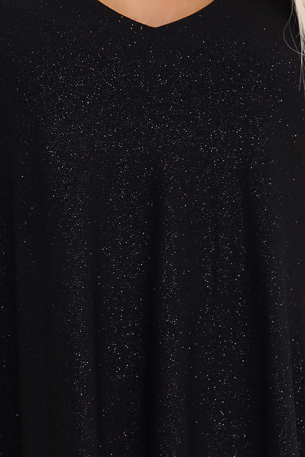 597-1 LIVIA Elegantes Trapezkleid mit Schmetterlingsärmeln - Schwarz mit Glitzer