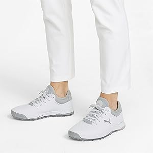 Puma Damen Golfschuhe Proadapt Alphacat – Größe 42.5 – Weiß/Silber/Pink – Ohne Spikes