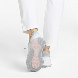 Puma Damen Golfschuhe Proadapt Alphacat – Größe 42.5 – Weiß/Silber/Pink – Ohne Spikes