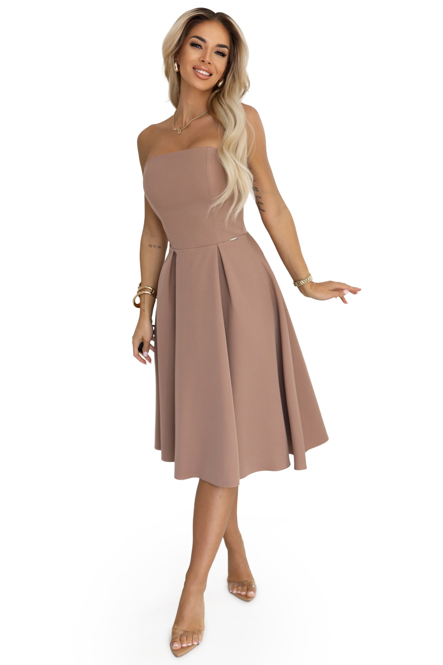 641-2 VIVIENNE Korsett-Midikleid mit ausgestelltem Saum für besondere Anlässe - beige