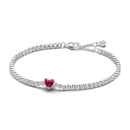 PANDORA Timeless Red Sparkling Heart Tennis Bracelet in sterling silver with red synthetic crystal, Timeless Collection, 18 cm, 590041C02-18